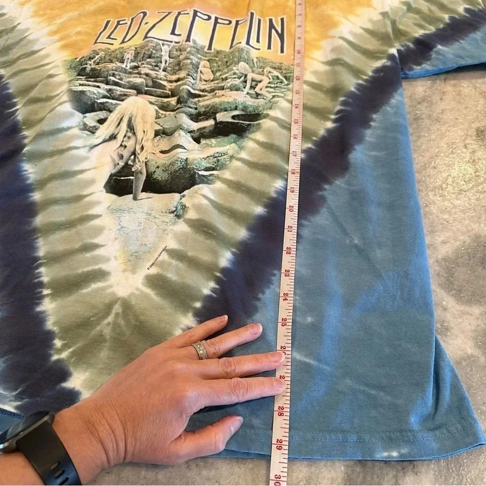 Vintage Led Zeppelin Houses Of The Holy Liquid Blue Tie Dye Band Shirt Mens XL - Picture 10 of 12